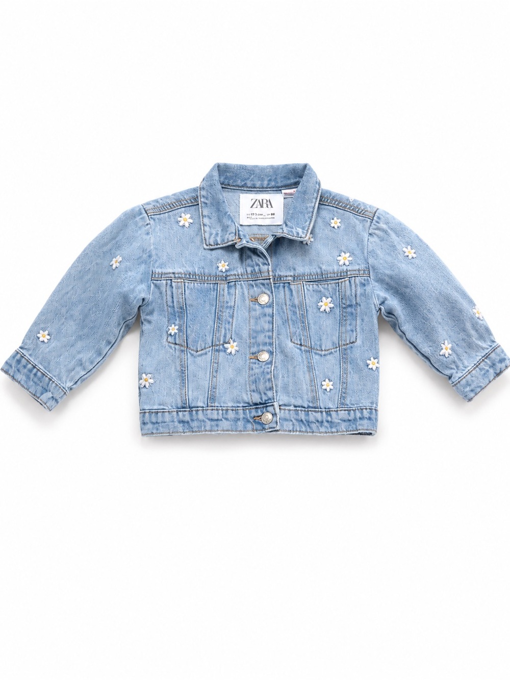 EUC Zara Blue Denim Kids Jacket with Daisy Appliqué